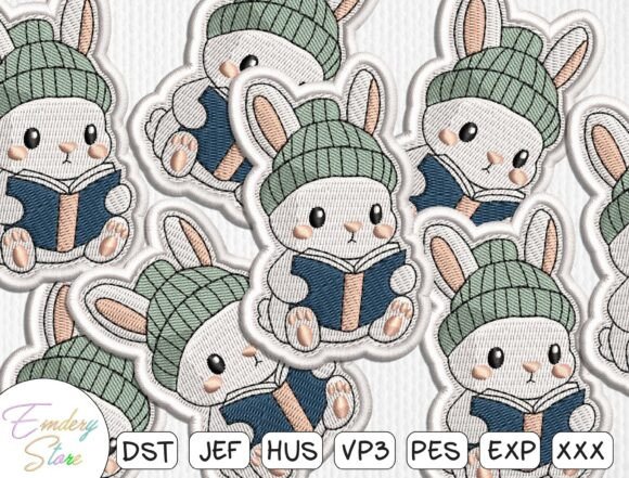 Bunny Reading Book Embroidery Patch: A Storytelling Accent