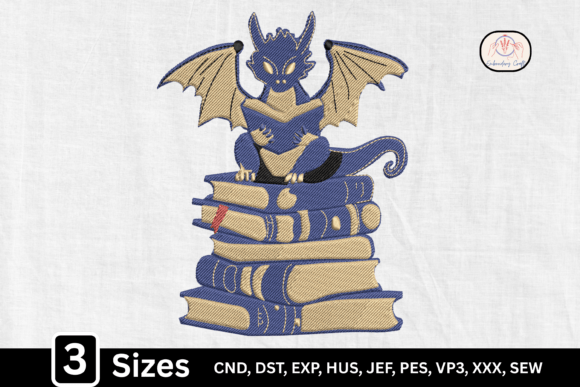 Fantasy Dragon Reading Book Embroidery Design