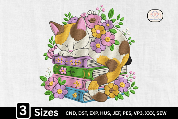 Floral Sleeping Cat Book Lover: The Intersection of Cottagecore Aesthetics and Digital Embroidery