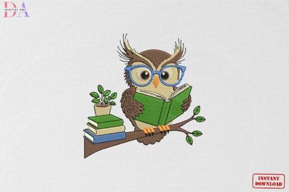 Reading Owl Library Charm Embroidery Pattern