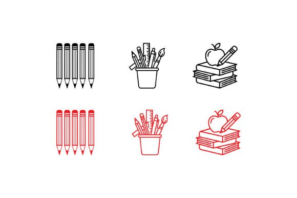 School Supplies Pencil Books Icon Set: A Modern Essential for Visual Communication