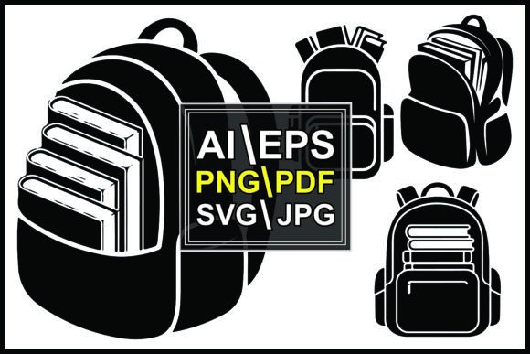 Silhouette Backpacks with Books School: A Versatile Design Resource for Creators