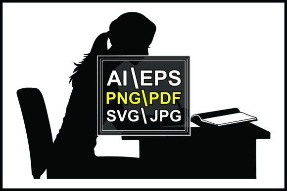 Silhouette Girl Sitting at Desk Writing: A Versatile Visual for Your Projects
