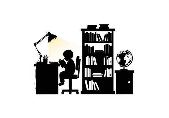Silhouette Person Sitting at Desk Chair Vector