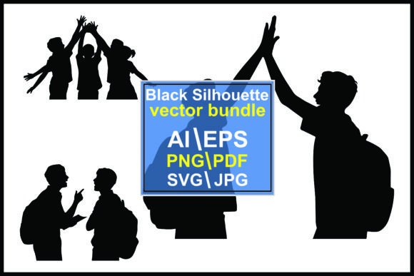 Silhouettes Children Teens Celebrating Vector Bundle