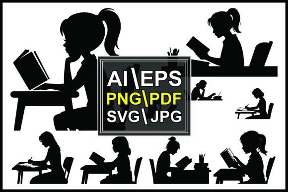 Silhouettes Girls Reading Writing at Des: A Practical Guide to Educational Vector Art